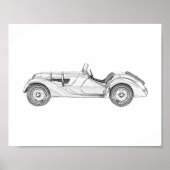 1936 BMW 328 Roadster Black and White Pencil Art Poster (Voorkant)