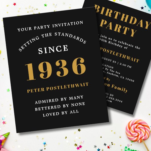 1936 Budget 90th Birthday Invitation Black Gold Flyer