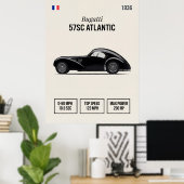 1936 Bugatti 57SC Atlantic Oldtimer Auto Poster (Thuiskantoor)