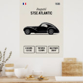 1936 Bugatti 57SC Atlantic Oldtimer Auto Poster (Keuken)