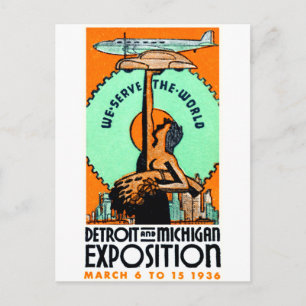 1936 Detroit + Michigan Expo Poster Briefkaart