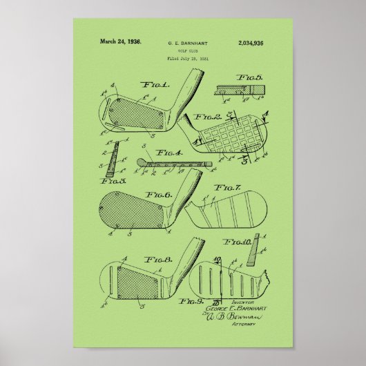 1936  Golf Club Patent Art Print (Voorkant)