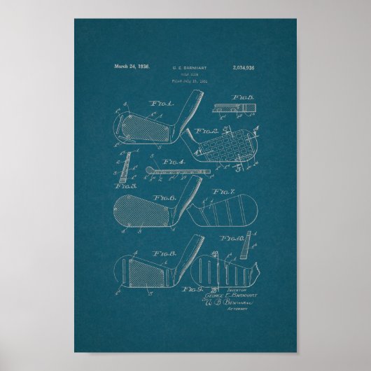 1936 Golf Club Patent Blueprint Art Print (Voorkant)