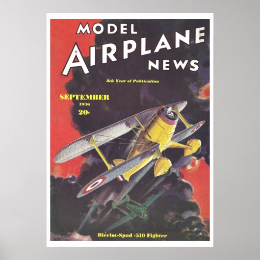 1936 MAGAZINE: MODEL VLIEGTUIG NIEUWS POSTER (Voorkant)