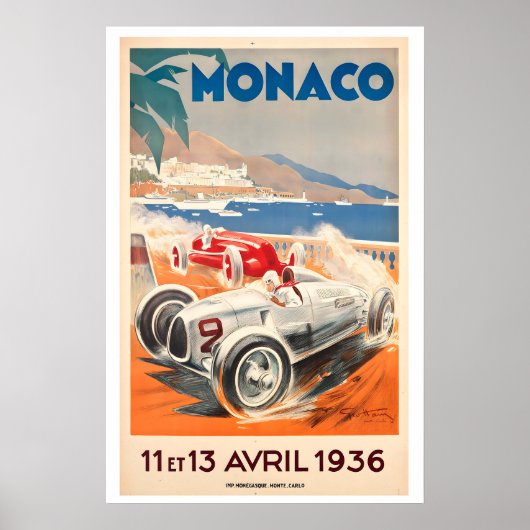1936 Monaco Grand Prix Oude Racing Poster (Voorkant)