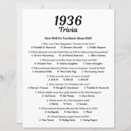 1936 Trivia spel | 89e verjaardag partij spel