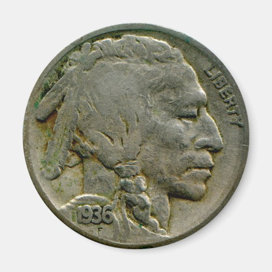 1936 US 'Buffalo' nikkel hoofden magneet (Voorkant)