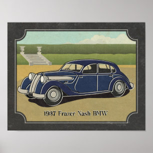 1937 blauw Frazer Nash-auto Poster