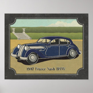 1937  blauw Frazer Nash-auto Poster