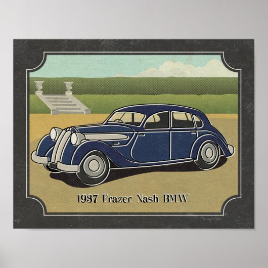 1937  blauw Frazer Nash-auto Poster (Voorkant)