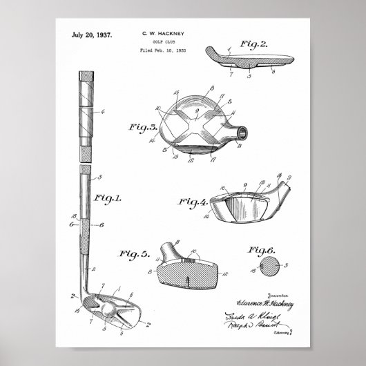 1937 Golf Club Patent Art Drawing Print (Voorkant)
