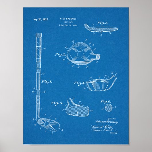 1937 Golf Club Patent Art Drawing Print (Voorkant)