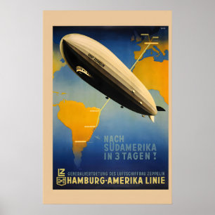 1937 Graf Zeppelin Hamburg naar Amerika Oudheidkun Poster