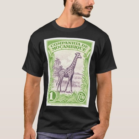 1937 Mozambique Giraffe Postage Stamp T-shirt (Voorkant)