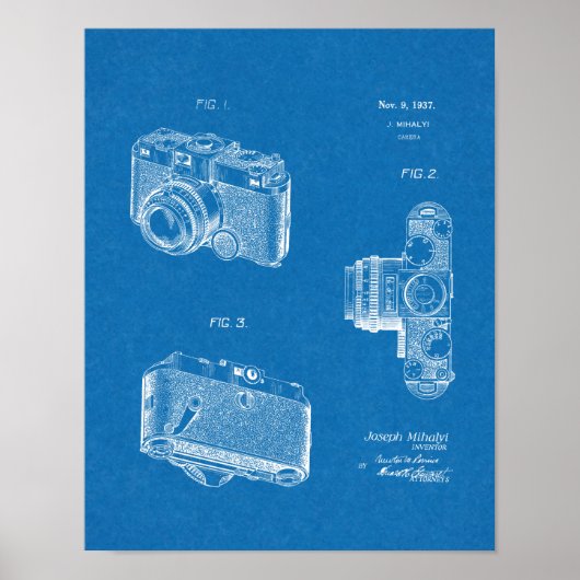 1937 Old Camera Patent Art Blueprint Drawing Poster (Voorkant)