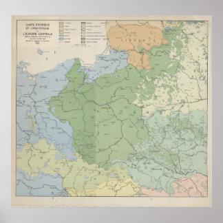 1937 Taalkundige kaart van Centraal- en Oost-Europ Poster