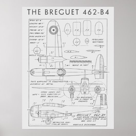 1938 Airplane Breguet 462-B4 Art Print (Voorkant)