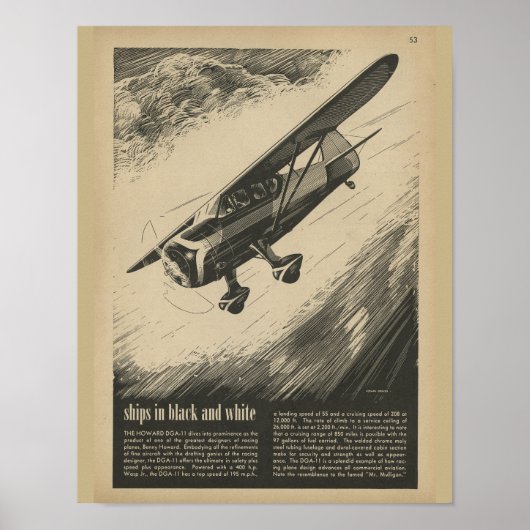 1938 Aviation Airplane Howard DGA-11 Art Print (Voorkant)