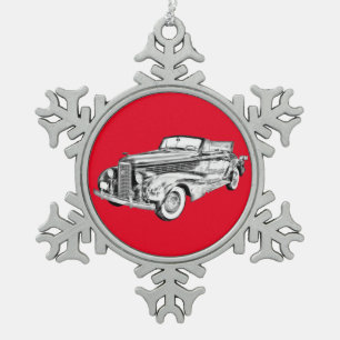 1938 Cadillac Lasalle Cabriolet Illustratie Tin Sneeuwvlok Ornament