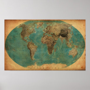 1938 Kaart van de wereld Poster