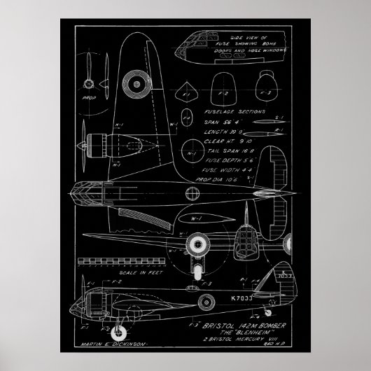 1938 Luchtvliegtuig Bristol Bomber Art Print (Voorkant)