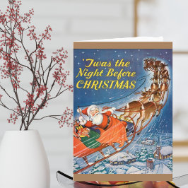 1938  Santa Claus Sleigh Reindeer Flying Feestdagen Kaart