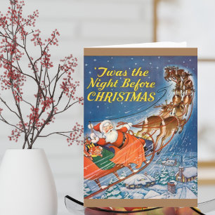 1938  Santa Claus Sleigh Reindeer Flying Feestdagen Kaart