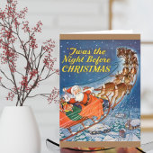 1938 Santa Claus Sleigh Reindeer Flying Feestdagen Kaart