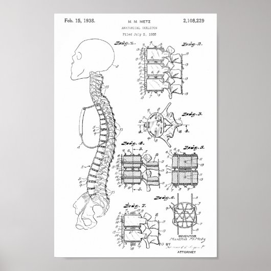 1938  Spine Model Patent Art Print (Voorkant)