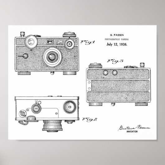 1938 Vintage Camera Patent Art Drawing Print (Voorkant)