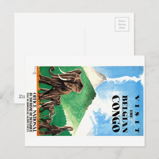 1939 Belgische Kongo Elephants Reisposter Briefkaart (Voorkant / Achterkant)