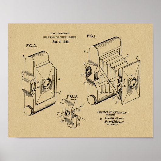 1939 Folding Camera Patent Art Drawing Print (Voorkant)