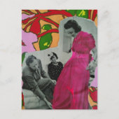 1939 Heet Roze Pyjamadame Mixed Media Collage Briefkaart (Voorkant)