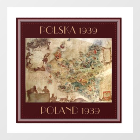 1939 KAART VAN POLEN RAAMSTICKER (Vel)