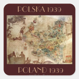1939 KAART VAN POLEN VIERKANTE STICKER