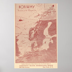1939 Noorse Kantoor reisinformatie NY Poster