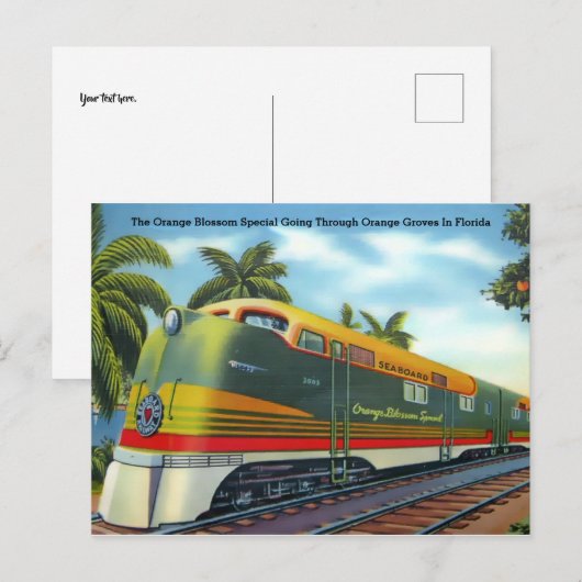  1939 Oranje Blossom Special Florida Train Briefkaart (Voorkant / Achterkant)