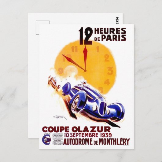 1939 Parijs 12-uurs races Briefkaart (Voorkant / Achterkant)