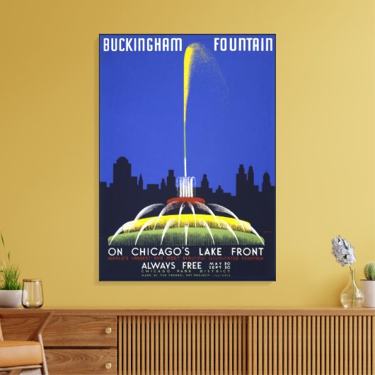  1939 Poster, Chicago's Buckingham Fountain Canvas Afdruk (Insitu (Woonkamer))