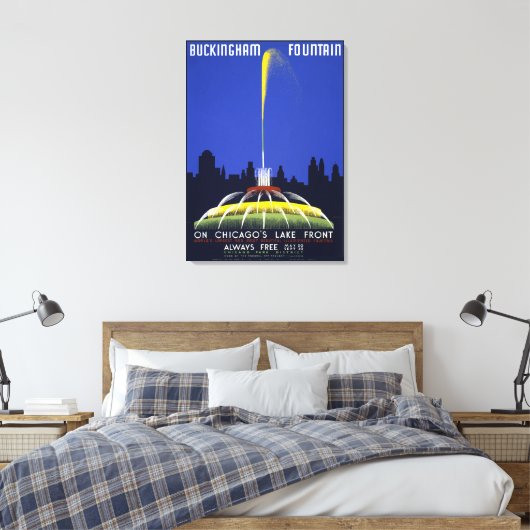  1939 Poster, Chicago's Buckingham Fountain Canvas Afdruk (Insitu (Slaapkamer))