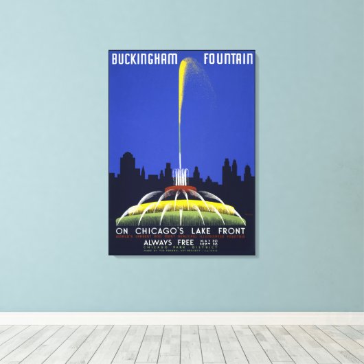  1939 Poster, Chicago's Buckingham Fountain Canvas Afdruk (Insitu (Houten vloer))