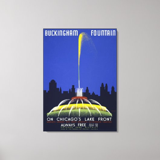  1939 Poster, Chicago's Buckingham Fountain Canvas Afdruk (Voorkant)