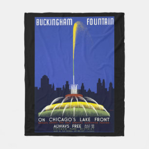 1939 Poster, Chicago's Buckingham Fountain Fleece Deken