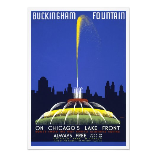 1939 Poster, Chicago's Buckingham Fountain Foto Afdruk (Voorkant)