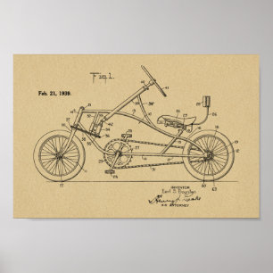 1939  recumentenmodel voor fietsen Kunst P Poster