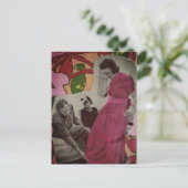 1939 Roze Pyjama Dames Mixed Media Collage Briefkaart (Staand voorkant)