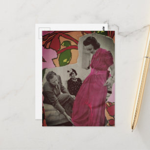 1939 Roze Pyjama Dames Mixed Media Collage Briefkaart