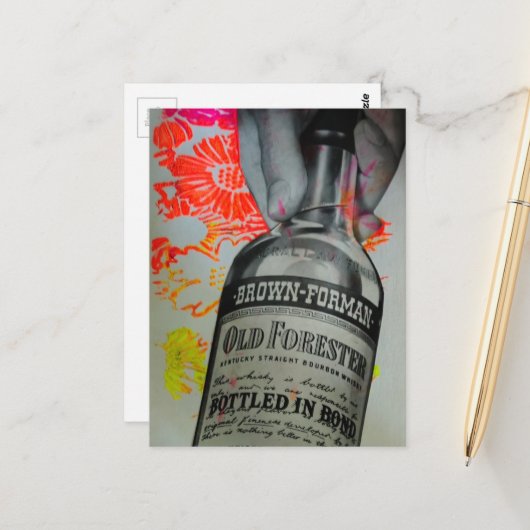 1939 Whisky Mixed Media Collage Briefkaart (Voorkant / Achterkant in situ)