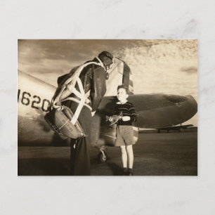 1940 Amerikaanse militaire piloot en jongetje Briefkaart