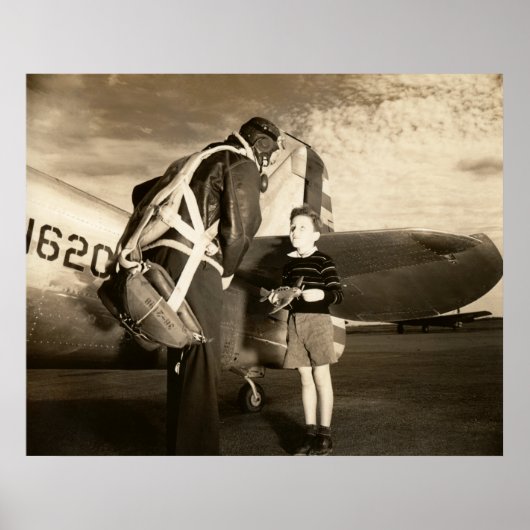 1940 Amerikaanse militaire piloot en jongetje Poster (Voorkant)